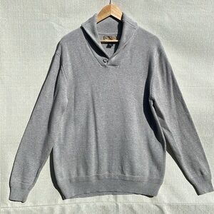 British Khaki Mens Shawl Collar 100% Cotton Gray Long Sleeve Sweater Size XL